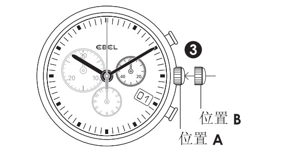 Ebel玉宝石英计时码表(503机芯)时间、日期设定方法