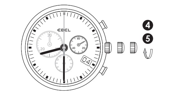 Ebel玉宝石英计时码表(503机芯)时间、日期设定方法