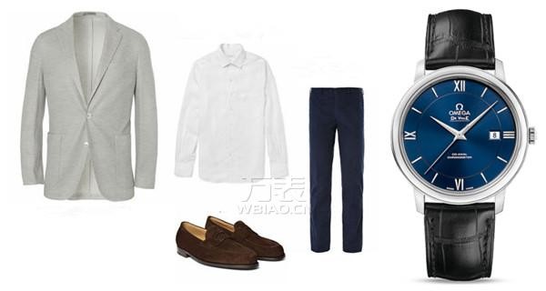 蓝色男士手表西装搭配：蓝色机械表＆棉质西装