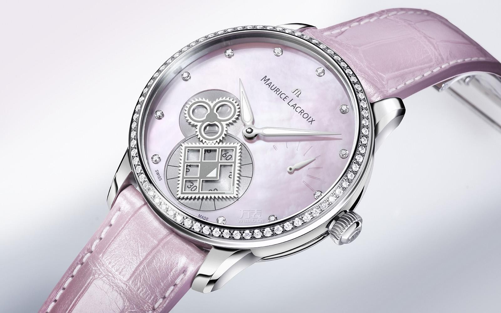 艾美出匠心系列方轮粉红贝母腕表