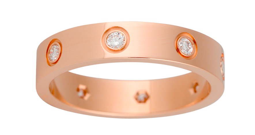 卡地亚对戒love系列 18K玫瑰金婚戒，镶嵌8颗钻石;宽4毫米