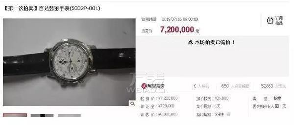 百达翡丽起拍价720万为何无人竞拍导致流拍？