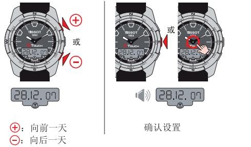 天梭T-Touch II腕表时间、日期设置方法