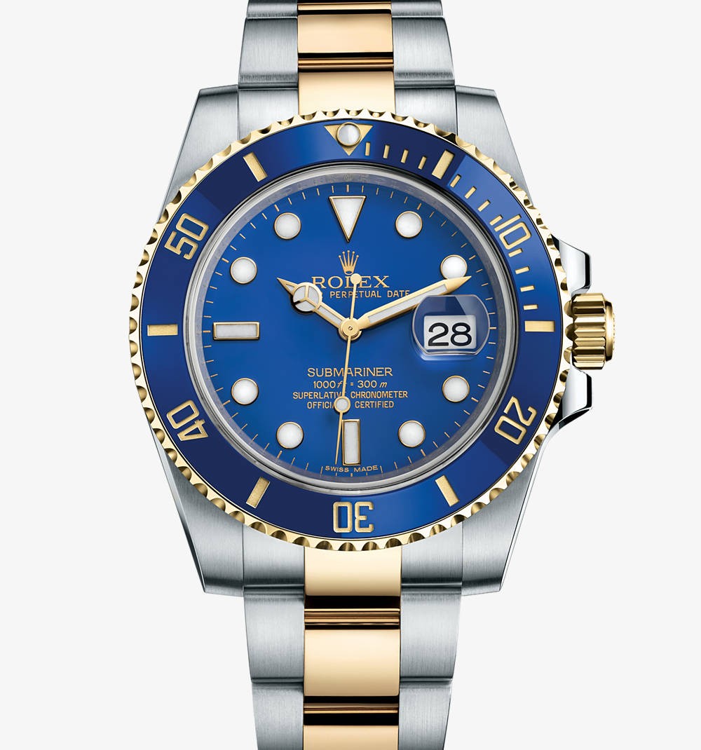 潜航者日历型：蚝式，40毫米，黄金钢手表