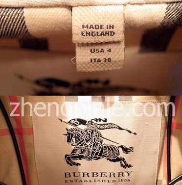 英产BURBERRY风衣的领标及尺码标