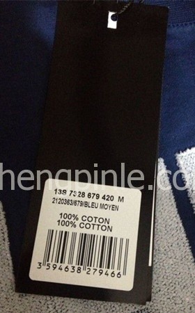 正品纪梵希Givenchy服装的吊牌背面