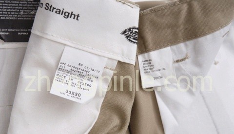 真假Dickies工装裤的腰部内衬对比